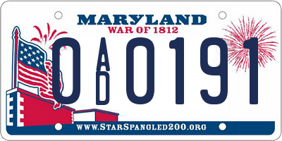 MD license plate 0AD0191