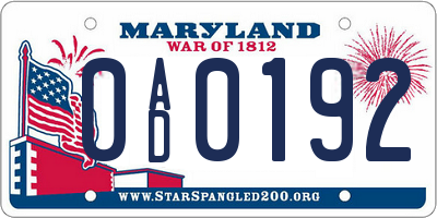 MD license plate 0AD0192
