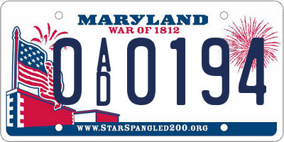 MD license plate 0AD0194