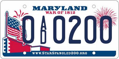 MD license plate 0AD0200
