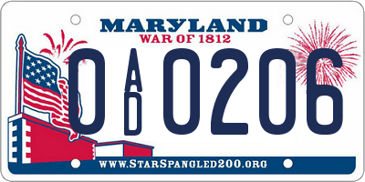 MD license plate 0AD0206