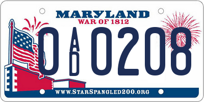 MD license plate 0AD0208