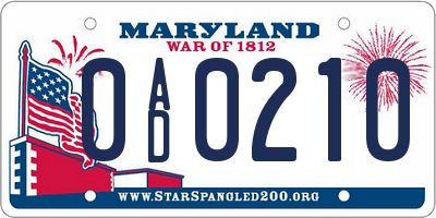 MD license plate 0AD0210