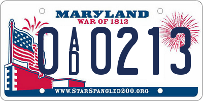 MD license plate 0AD0213