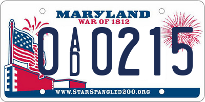 MD license plate 0AD0215