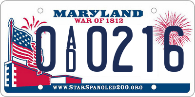 MD license plate 0AD0216