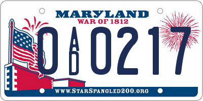 MD license plate 0AD0217
