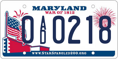 MD license plate 0AD0218