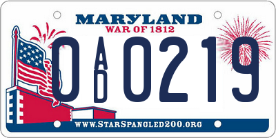 MD license plate 0AD0219