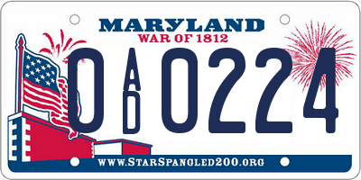 MD license plate 0AD0224