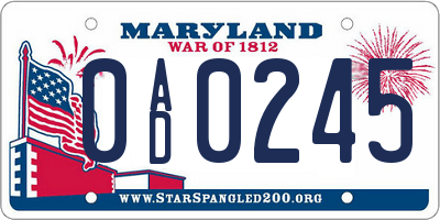 MD license plate 0AD0245