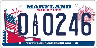 MD license plate 0AD0246
