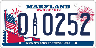 MD license plate 0AD0252