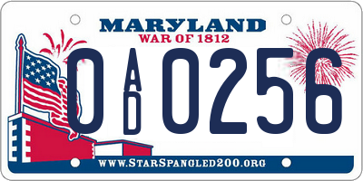 MD license plate 0AD0256