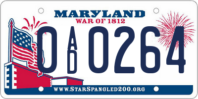 MD license plate 0AD0264