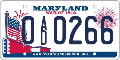 MD license plate 0AD0266