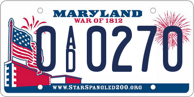 MD license plate 0AD0270