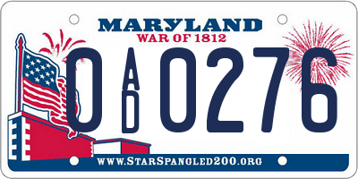 MD license plate 0AD0276
