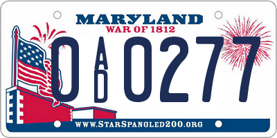 MD license plate 0AD0277