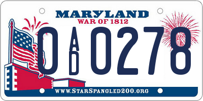 MD license plate 0AD0278