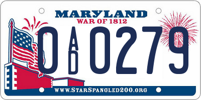 MD license plate 0AD0279