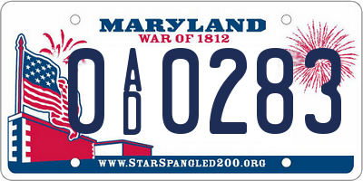 MD license plate 0AD0283