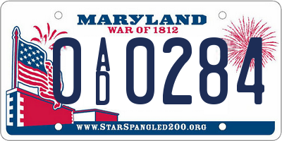 MD license plate 0AD0284
