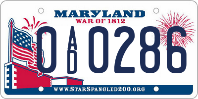 MD license plate 0AD0286