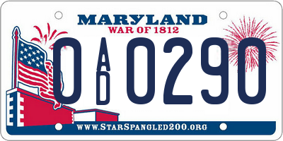 MD license plate 0AD0290