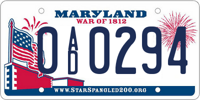 MD license plate 0AD0294