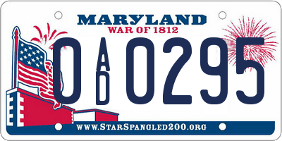 MD license plate 0AD0295