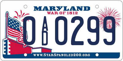 MD license plate 0AD0299