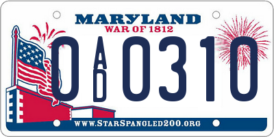 MD license plate 0AD0310