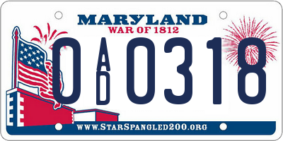 MD license plate 0AD0318