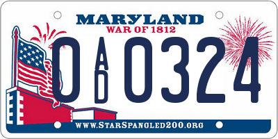 MD license plate 0AD0324