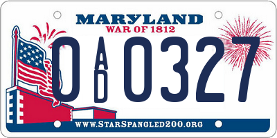MD license plate 0AD0327