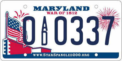 MD license plate 0AD0337