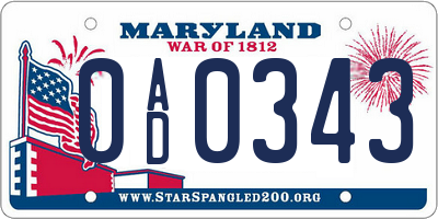 MD license plate 0AD0343