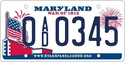 MD license plate 0AD0345