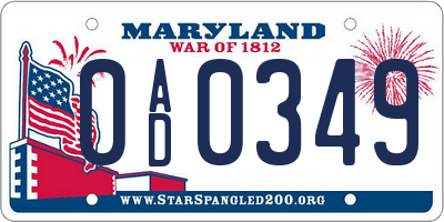 MD license plate 0AD0349