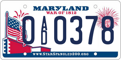 MD license plate 0AD0378