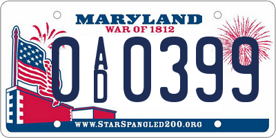 MD license plate 0AD0399