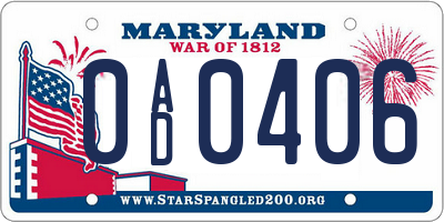 MD license plate 0AD0406