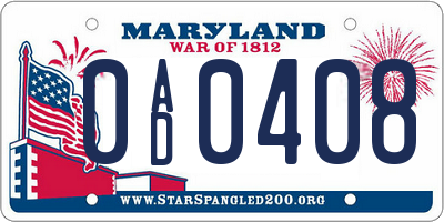 MD license plate 0AD0408