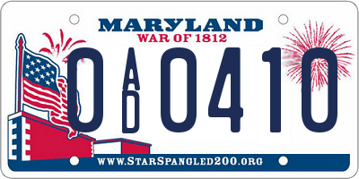 MD license plate 0AD0410