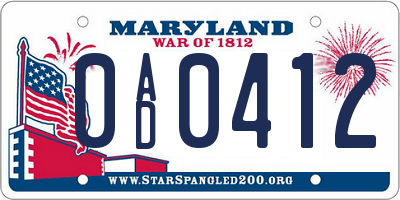 MD license plate 0AD0412