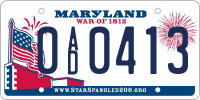 MD license plate 0AD0413