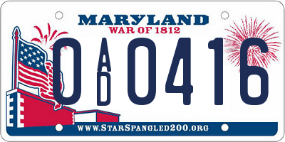 MD license plate 0AD0416