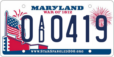 MD license plate 0AD0419