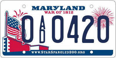 MD license plate 0AD0420